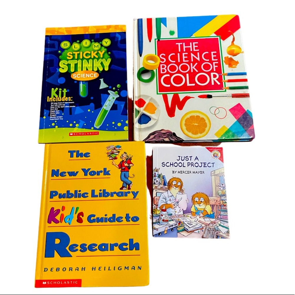 Kids Science and Research Project books set of 4 hardback and paperback slime